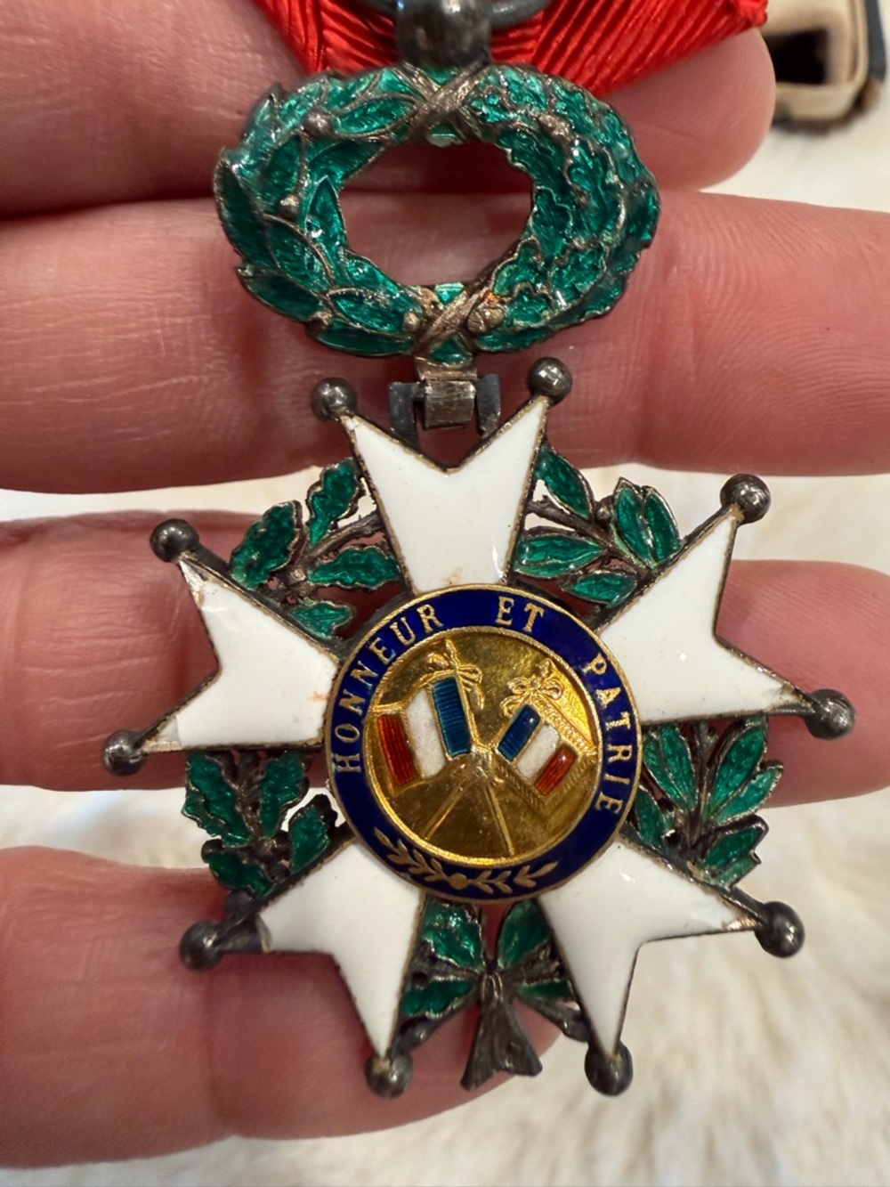 French Legion of Honor Style Medal Pendant in White and Green